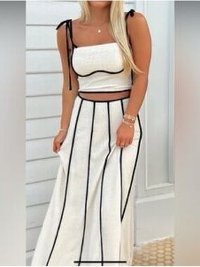 ILLA ILLA White Maxi Skirt Set with Black Trim